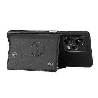 For Xiaomi Poco X5 5G / Redmi Note 12 5G (Global) Coated TPU Kickstand Case Card Holder PU Leather (Black)