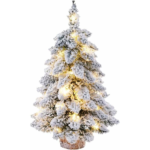 18\" Pre-Lit Mini Artificial Christmas Tree, Snow-Flocked Christmas Tree with Lights for Indoor Home Decor, White