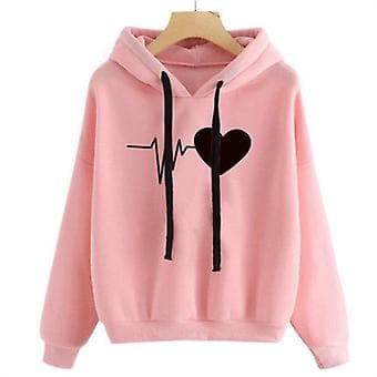 Fleeceforet Unisex Hettegenser med Kjærlighetshjerte Trykk og Snor (L) L L