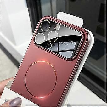 Kompatibelt magnetisk cover til iPhone 16 Pro, stort visningsvindue, mat PC-bagside med linsebeskyttelse (Vinrød)