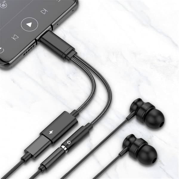 USB-C til 3,5 mm Jack Hovedtelefonadapter, 2-i-1 Type C Lydopladningskabeladapter, Flettet Type C Hovedtelefonlydkabel