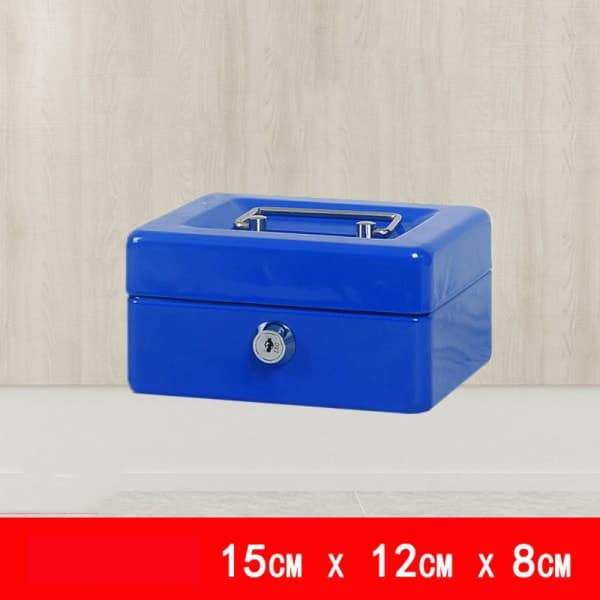 Metallkasse Sikkerhetsboks BLÅ 15cm x 12cm x 8cm BLUE 15cm x 12cm x 8cm