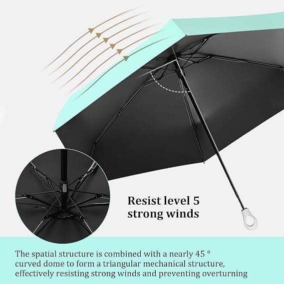 Mini Folding Umbrella, Creative Ring Handle, Wind and UV Resistant Ultralight Umbrella, Foldable and Sturdy, Sun and Wind Protection Peacock Blue Peacock Blue