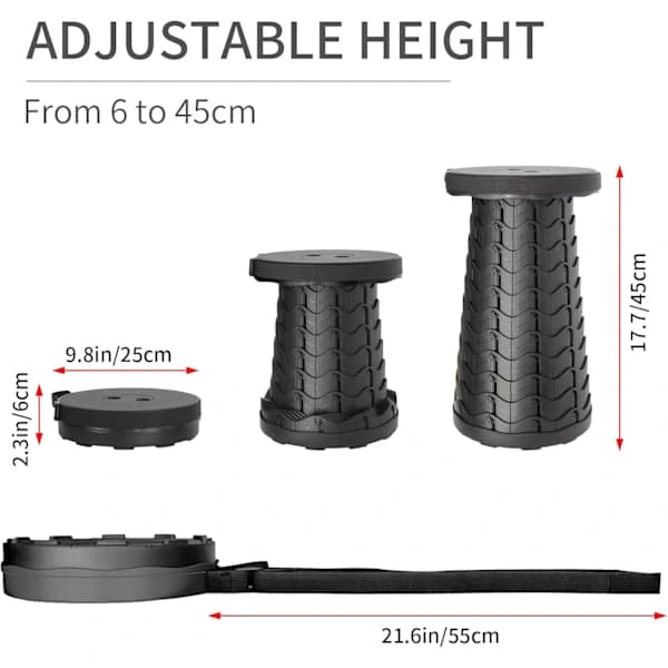 Portable Telescopic Stool, Upgraded Folding Camping Stool Adjustable