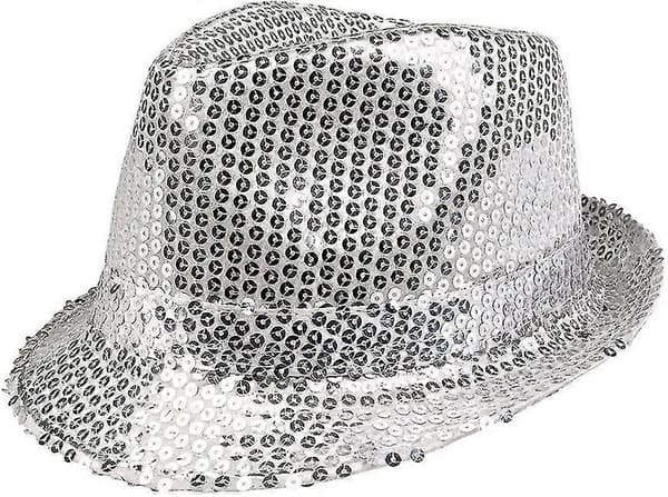Glitterhatt, Unisex, Disco Outfit, Discoaccessoar, Karneval, Maskerad, Temafest, Temafest - vit