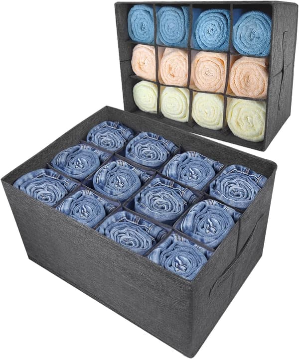 Wardrobe Organizer Clothes Storage Boxes - 12 Cells Foldable Closet Shelf Drawer Divider for Jeans, Pants 1 Pack 1 Pack
