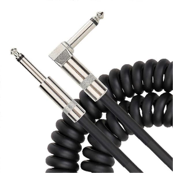 5M Spiralkabel Lige/Vinklet Anti-støj Kabel 6.35mm Han til Han til Guitar Bas Universalkabel Sort Svart