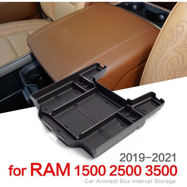 Bilcenterkonsol Organizer Opbevaringsboks Indvendig Armlæn Opbevaringsboks til Dodge RAM 1500 2500 3500 2019-2021 Sort og Rød