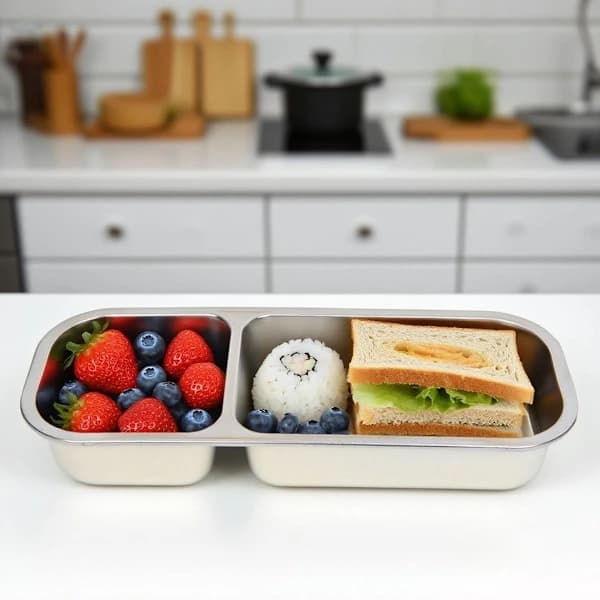 Stainless Steel Bento Lunch Box 700ml Leakproof 2 Compartment Snack Container for Kids Adults School Work Yellow