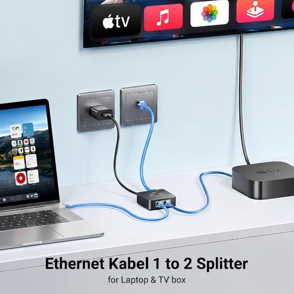 Ethernet-splitter 1 til 2 RJ45-porte, 1000 Mbps Gigabit LAN-adapter Plug and Play, til PC Laptop Router TV Box PS5 PS4 Xbox, grå