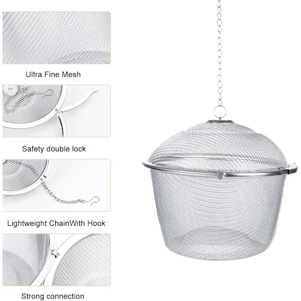 Ekstra stor te-si i rustfrit stål med drejelås, net, te-bold, krydderi-infuser 11 cm/4,3 tommer CJY