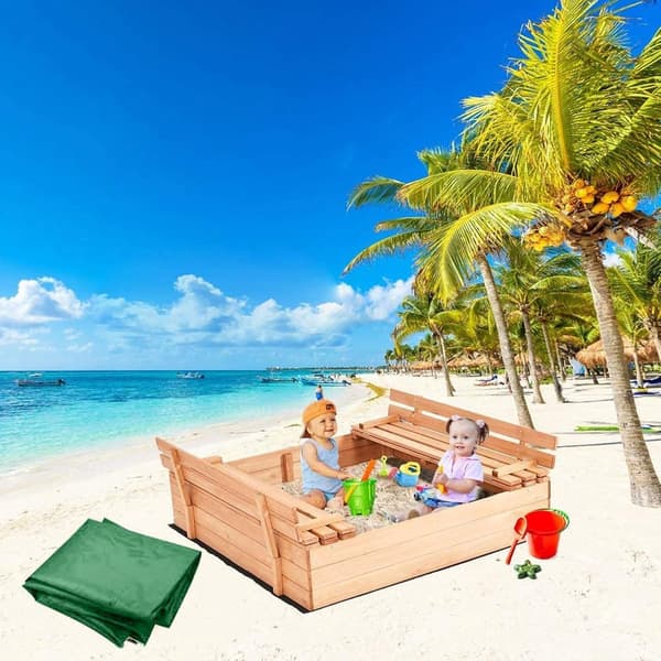 Sandpit Cover - 120x120x20cm - with - Drawstring - Suitable - Protect - Children's Toys - Sandpit - Pool - Patio - Green
