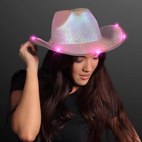 Lyssterk, skimrende rosa romhjelm, lysende cowboyhatt
