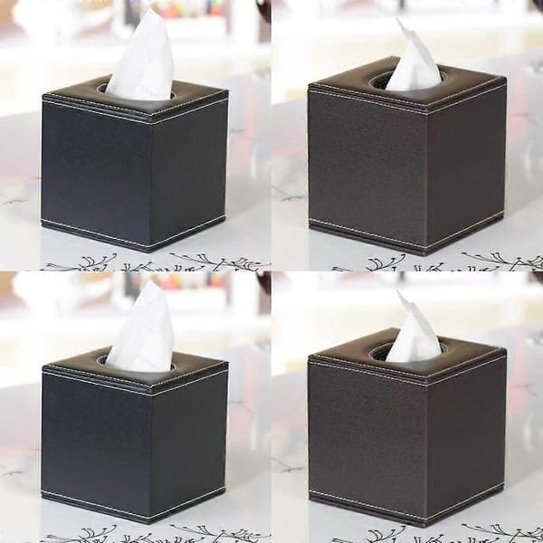 Servietholder, Servietboks PU Læder Servietdispenser Ansigtservietboks til Hjemmekontor Bil Servietetui (Sort)