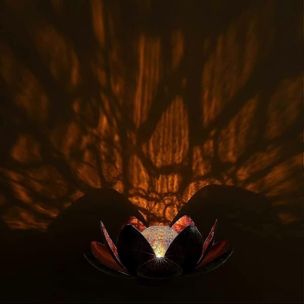 Solar Lotusblomst-lampe, Oppladbar LED Solcelledrevet Hagedekorasjon (Amber)