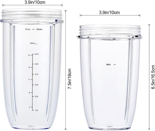 Blenderfæste, 6 dele, erstatningskopper til NutriBullet 600w/900w, 32oz/24oz med låg og pakning