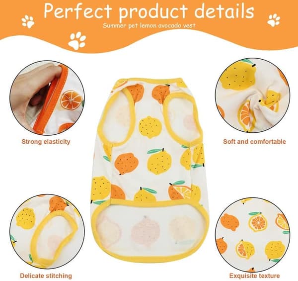 2 Pcs Summer Dog Shirts, Small Dog Shirts with Fruit Pattern, Co