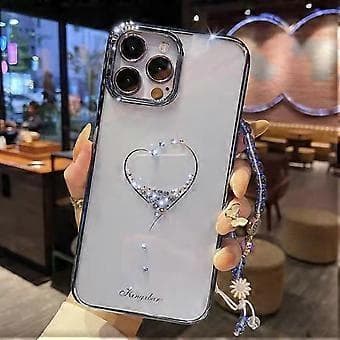 Belagt Krystall Kjærlighet Hjerte Deksel Kompatibelt Med Iphone 13 Pro Max/13 Pro/13, Støtsikkert Fullkroppsbeskyttelse Med Håndleddsrem