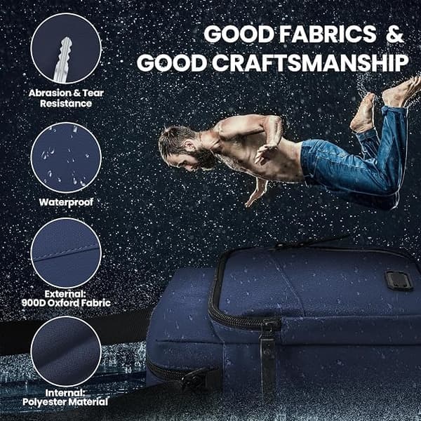 Vanntett skulderveske for menn, liten sideveske med justerbar stropp, Oxford og polyester marineblå Navy Blue