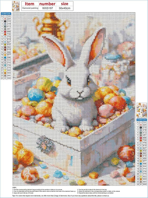 Påske, 5D diamantmaleri-sett dyr kanin, 30x40 cm (stil 15)