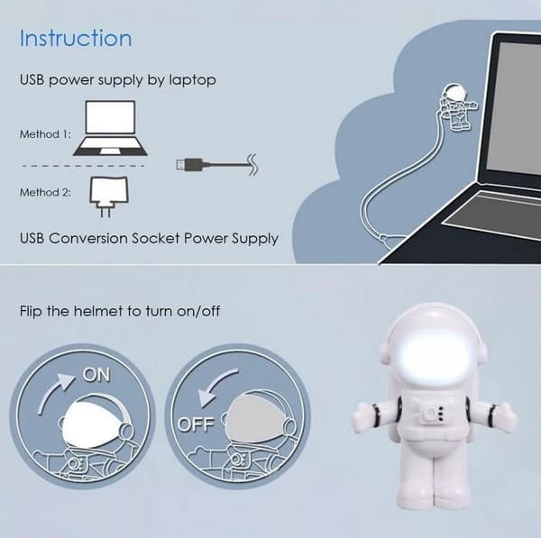 USB LED-leselys, energibesparende astronaut rommann-formet mini USB LED-nattlys for bærbar PC