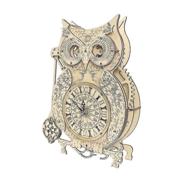 Træmodelbyggesæt til voksne, 3D-træpuslespil ugleur til samling, træbyggesæt, kreativ gave