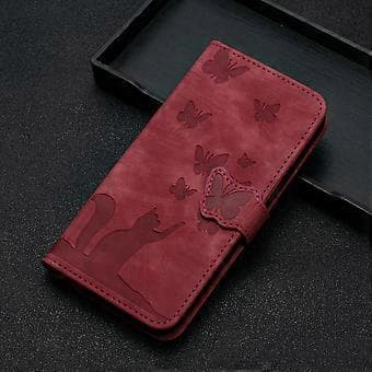 Compatible with Samsung Galaxy A23 5G/4G Embossed Butterfly Cat Wallet Case with Card Slots Kickstand Case - Red Red Red