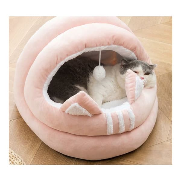 Kattehule, halvt lukket katteseng, kattetilbehør, pink, 40 x 40 cm, til katte under 9 kg, 1 stk