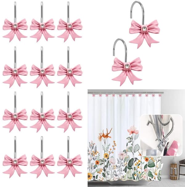 12-pack - Pink - Bow - Resin - Bathroom/Kids Room/Nursery - Rods - Standard Size