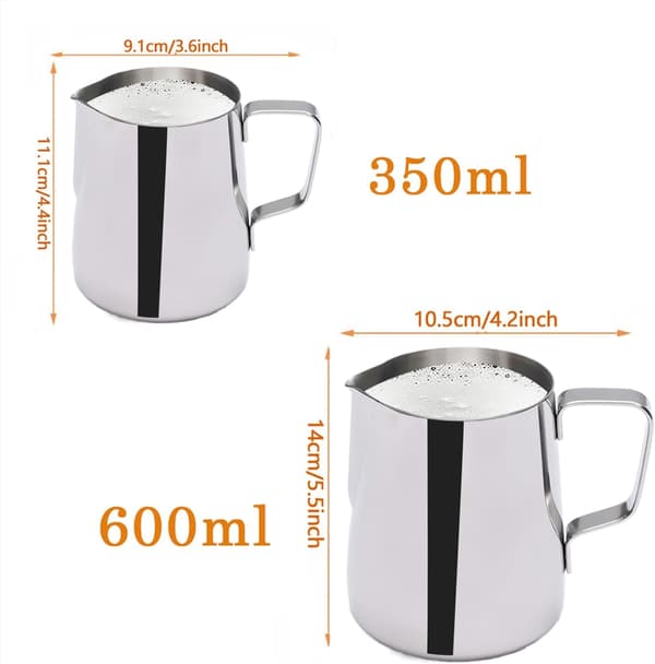 Espressomælkekander i rustfrit stål, mælkeskummer til espressomaskiner Cappuccino Latte Art Sølv, 350 ml-FY-