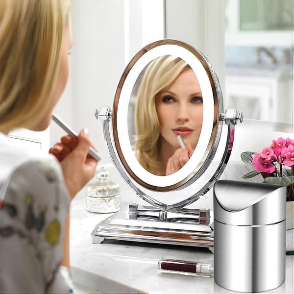 Mini Countertop Trash Can with Flip Top Stainless Steel Table Waste Bin for Kitchen Bedroom Desk Dressing Table Trash Can 12 x 16CM
