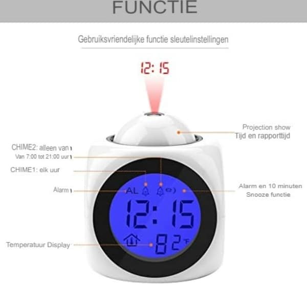 ING Projection Alarm Clock, Digital Alarm Clock, Digital Clock, White