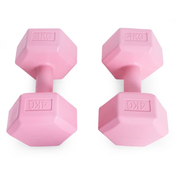 Hex dumbbells set 2x4 kg, exercise weights, fitness load, pink, ModernHome