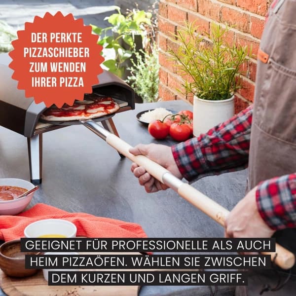 Pizzaspade - Pizzaskuffe - Pizzaspade i metall - Pizzaspade i aluminium med trehåndtak (120 cm lang) - Pizzaspade for pizzastein - Pizzaskuffe