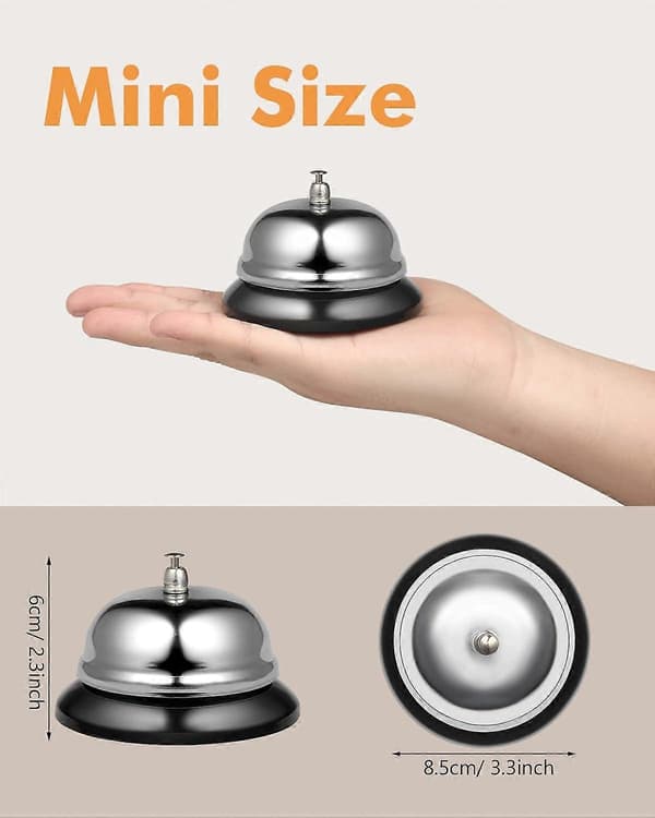 Reception Tracking Bells, 8.5 cm in diameter, chrome-plated kitchen clock, all metal, desk clock for hotels, schools, restaurants, hotels