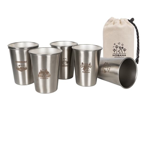 6-delt 304 rustfrit stål campingkopsæt 350 ml bærbare udendørskrus med opbevaringspose til camping, picnic, vandreture 350