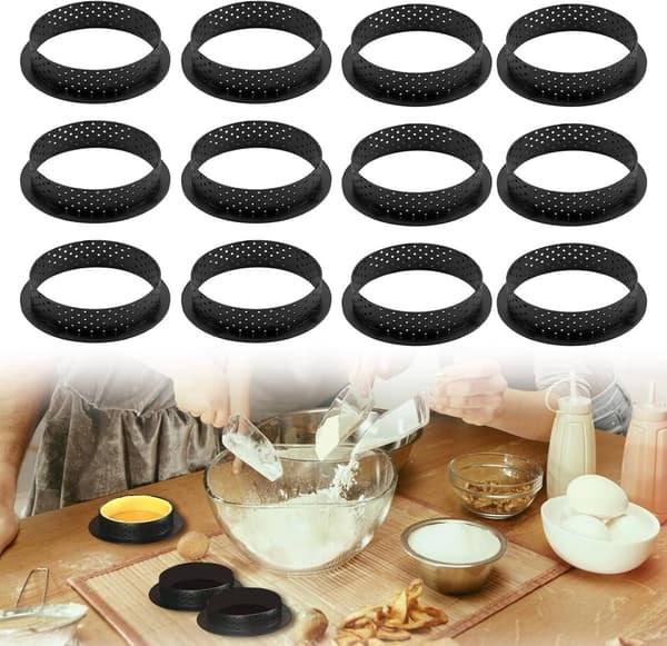 ING 12 stk. runde perforerte kakeringer 8 cm (3,15 tommer) non-stick silikonkakeformer for mousse, ostekake, muffins, paibaking, perforert kakeform