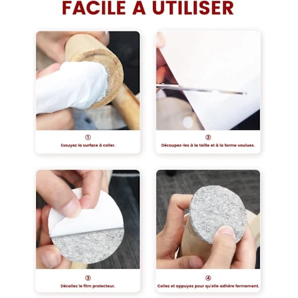 Selvklæbende filtpuder - Glidere til stolemøbler 3 ruller (100 * 10cm+100 * 5cm+100 * 2cm) - 4mm tyk pude til stol