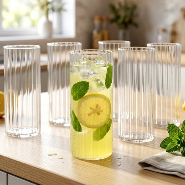 Sett med 6 borosilikatglass, 460 ml, ribbet design