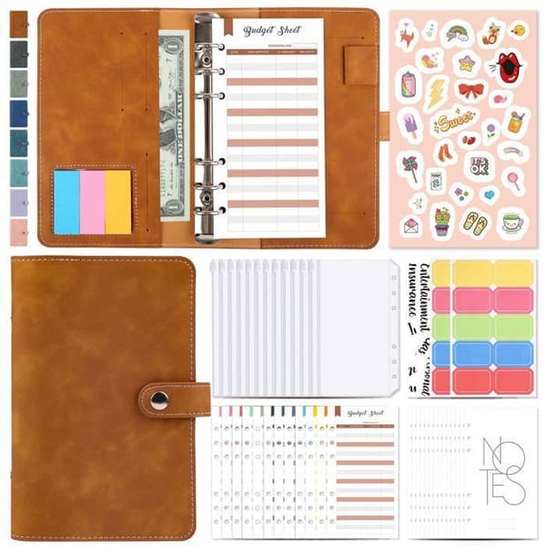 A6 Budget Binder - Includes 12 Budget Envelopes, 12 Budget Sheets, and 3 Sticker Sheets - For Home, Office, and Travel - H