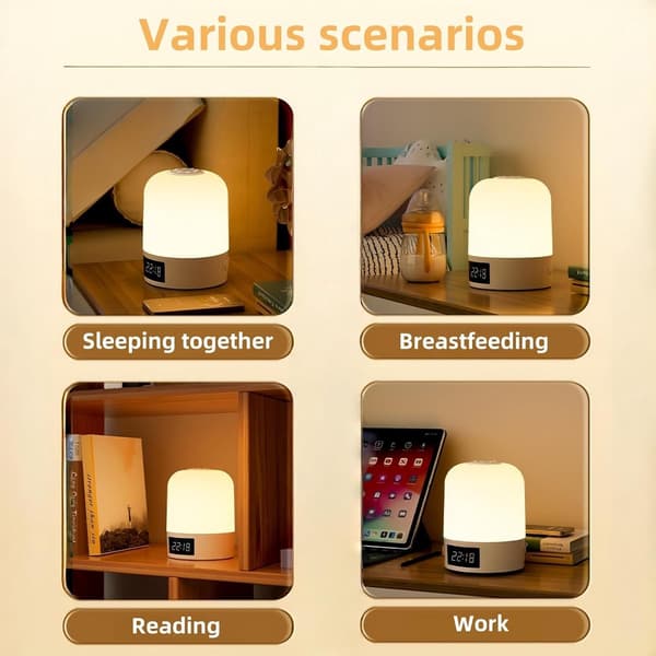 Baby Night Light, Rechargeable, Touch and Remote Control, 3 Colors, Timer, Clock, Nursery, Breastfeeding & Travel, White, 8x8x10.9cm