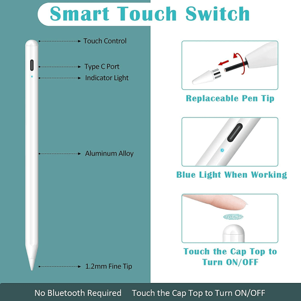 Granarbol Styluspen til iPad Pen, Genopladelig Aktiv Stylus