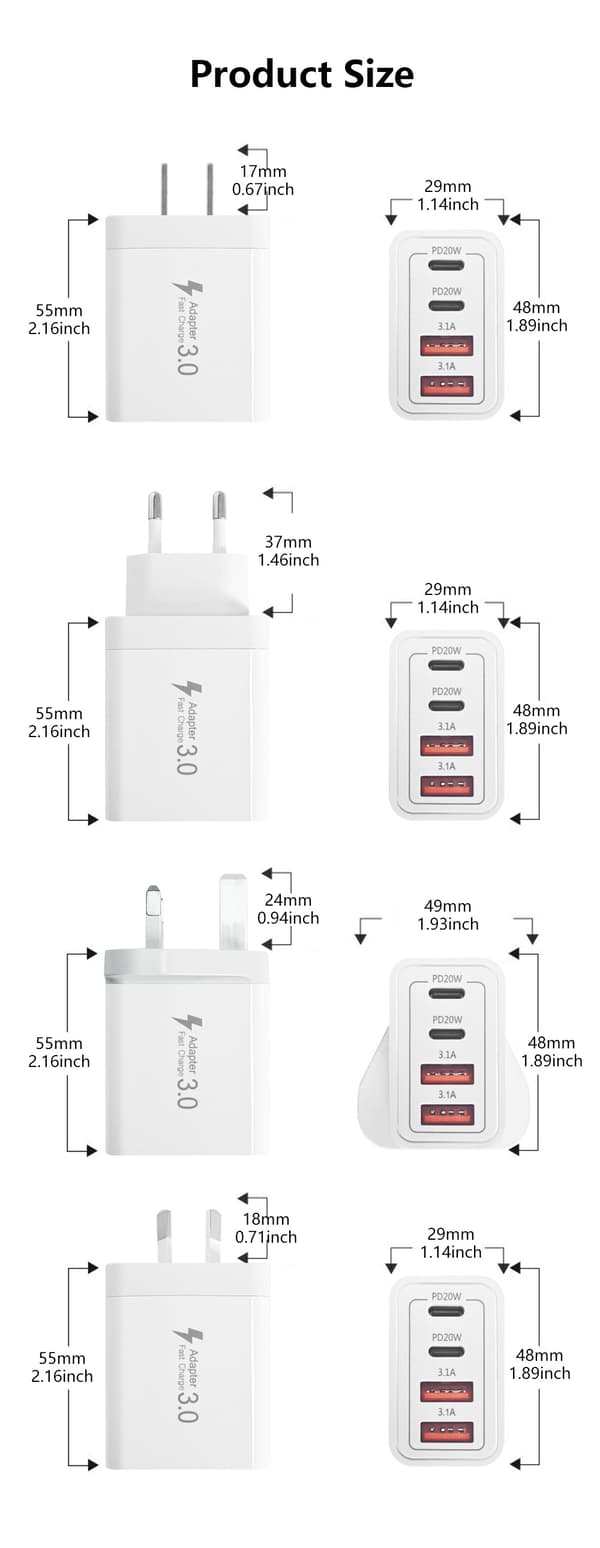 Kompatibel USB C-lader, 40W USB Multi Hurtiglader, Flere USB-uttak USB-ladeadapter, USB-lader{EE},A