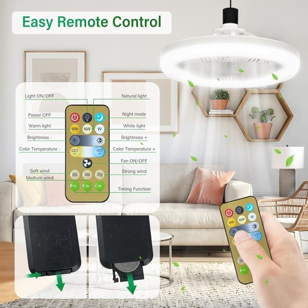 Takvifte E27 Roterbar minivifte Lampe med fjernkontroll Vit white