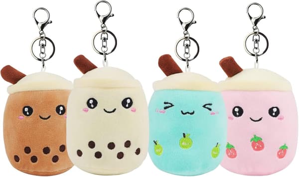 Paketti, jossa on 4 pientä Boba-pehmolelua, täytettyjä eläinleluja avaimenperällä, palkinto täytetty Bubble Tea Plus