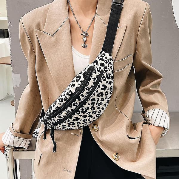 Leopard Taljetaske til Kvinder, Justerbar Rem til Rejser, Fest, Vandring, Sport - hvid
