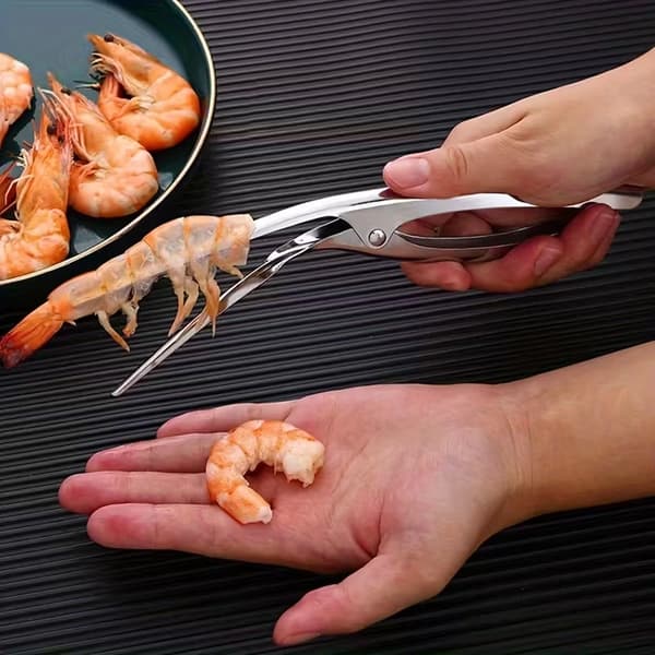 Herringbone Pattern Stainless Steel Shrimp Peeler - Ergonomic Seafood Tool for Shrimp, Crab, and Lobster