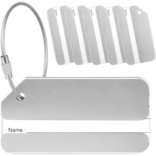 Bagasjemerke, 6 x Koffertmerke i aluminiumslegering med rustfrie ståltråder (sølv)