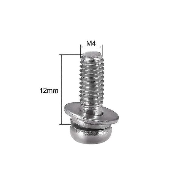 M4 X 12mm Stainless Steel Phillips Pan Head Machine Screws Bolts Combined With Spring Washer And Plain Washers 10pcs db