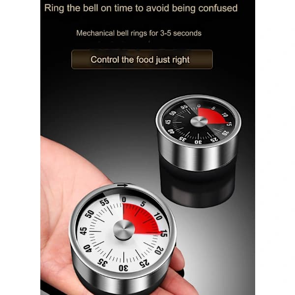 60 minutters timer høy alarm koketimer magnetisk klokke rustfritt stål visuell timer kjøkken rund mekanisk timer hvit
